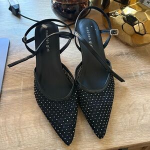 Madden Girl Black Pointed Studded Ankle-Strap Pumps